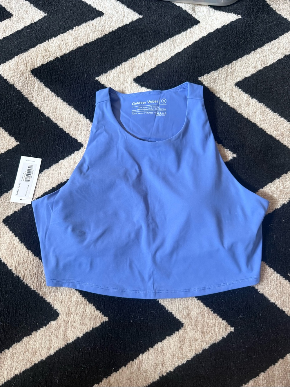 Outdoor Voices High-Neck SuperForm Crop Top Tank Bra, Delphinium, size M, NWT
